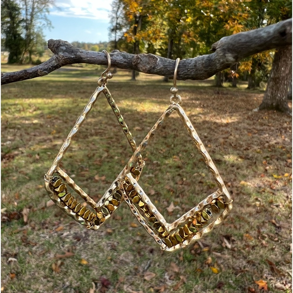 Gold-tone diamond-shaped dangle earrings